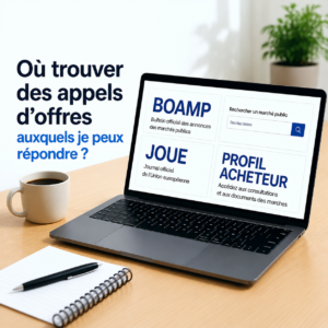Ordinateur listant les endroits où trouver des appels d'offres